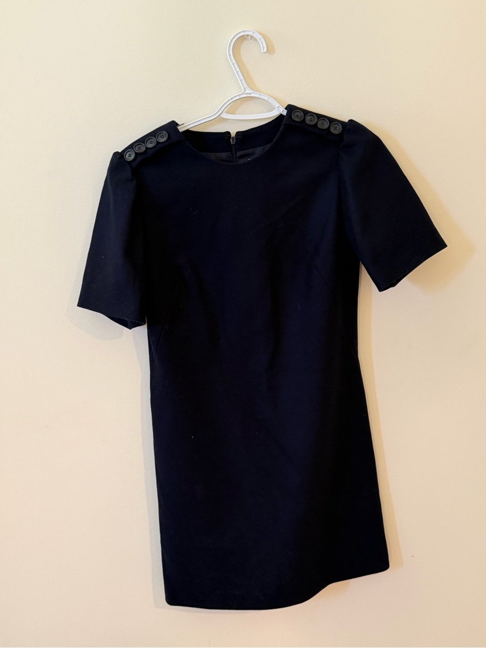 Navy Blue Short Sleeve Button Shoulder Shift Dress